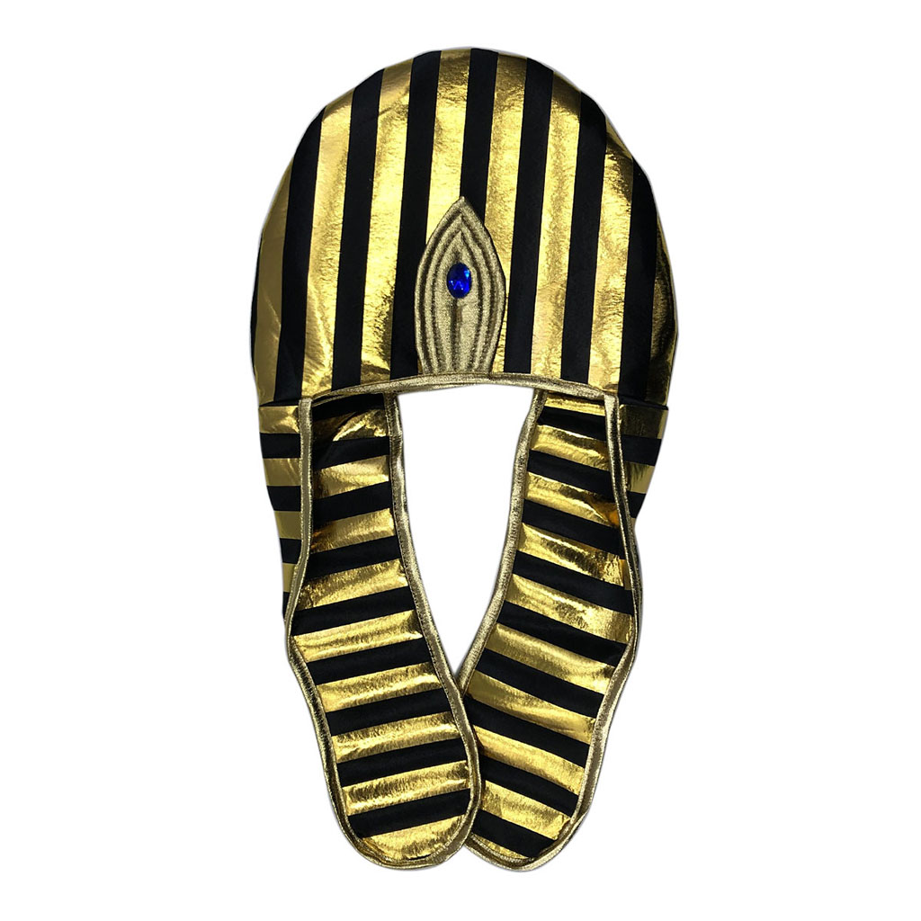 Mens Pharaoh Black Gold Egyptian Headdress Fancy Dress Costume Outfit Hat