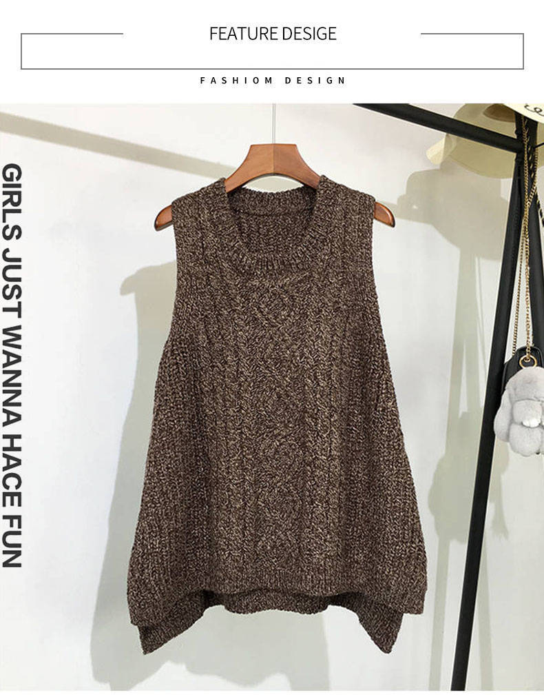 Description Picture 5 of itemAutumn And Winter Clothing Thick Wool Vest Female Knitted Vest Loose Large Size Round Neck In The Long Section Of The Wild Vest