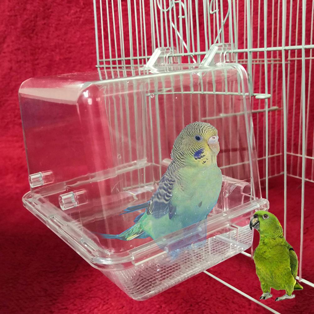Acamifashion Pet Bird Parrot Transparent Parrot Bath Box Parakeet Bathtub Shower Box Perches Stand Hanging Cage Decor White