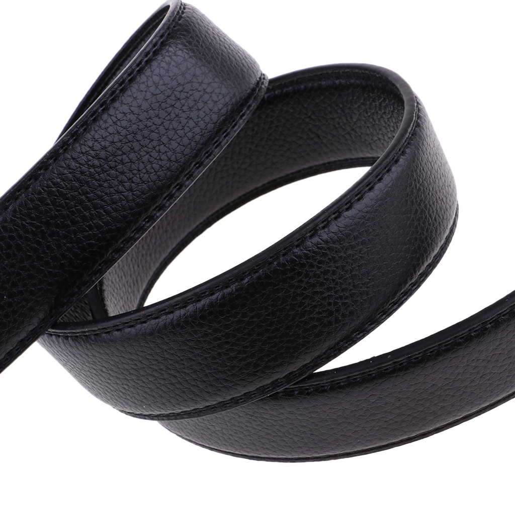 2pcs Fashion Mens Black Leather Waist Strap Belts No Automatic Buckle 120cm
