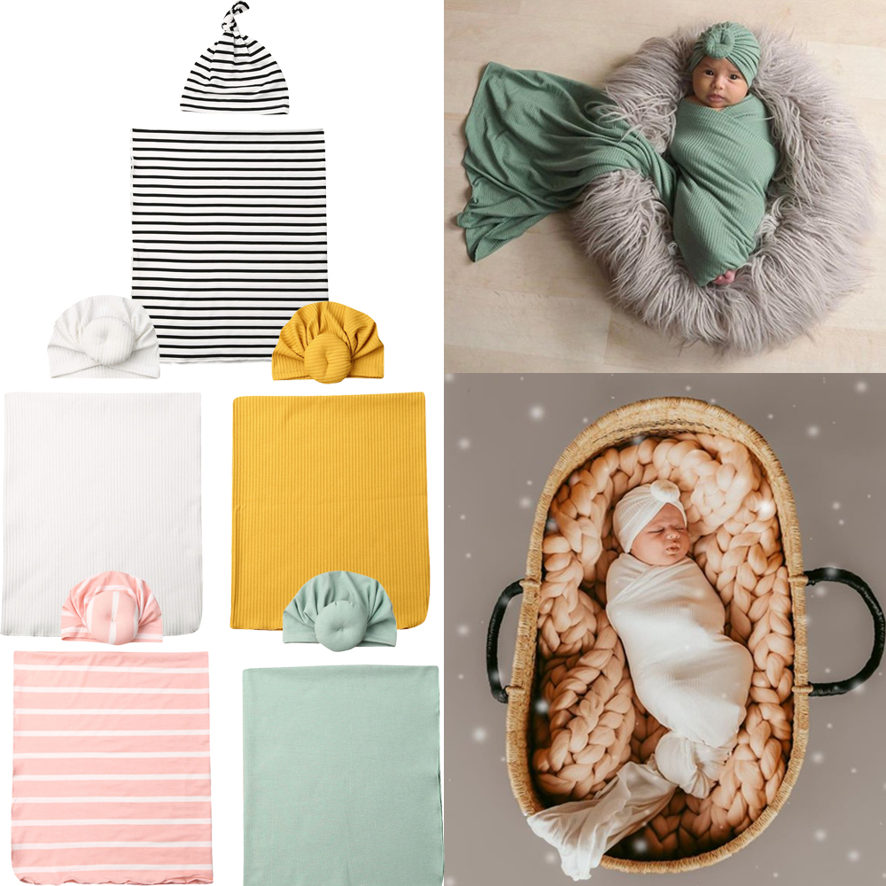 Newborn Baby Boy Cocoon Swaddle Blanket Sleeping Swaddle Muslin Wrap Hat Lovely 