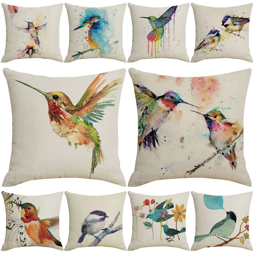 Pillow Case Sofa Home Decor Cushion Cover Hummingbird 18'Cotton Linen Animal