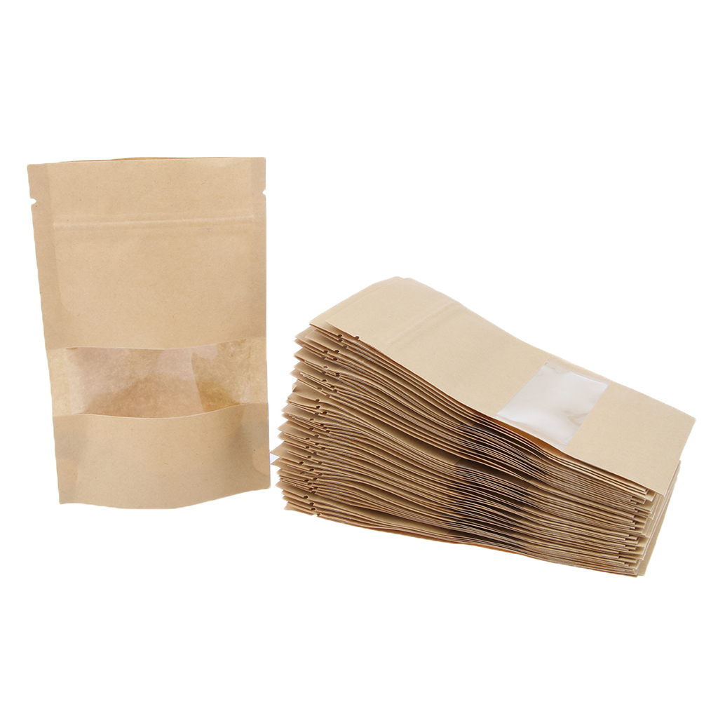 50pcs kraft paper bag stand up pouch food gift storage bag