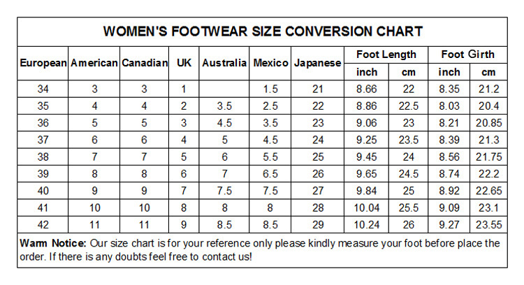 Shoe Size Chart India Female In Cm