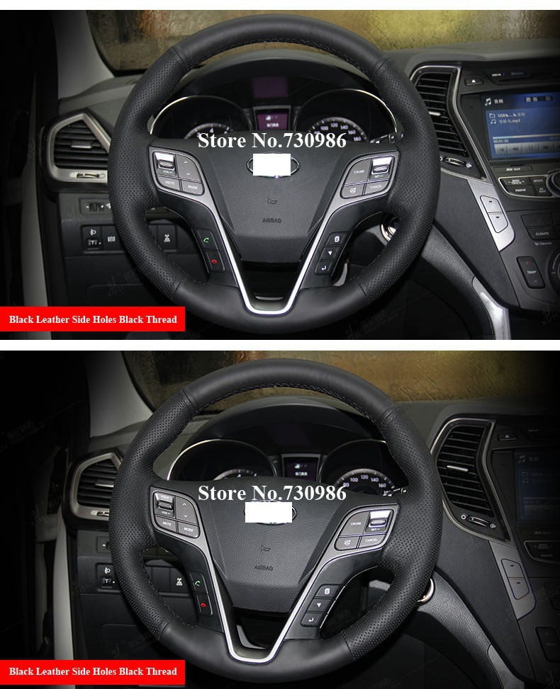 for 2013 Hyundai Santa Fe Leather Steering Wheel Cover Black Thread