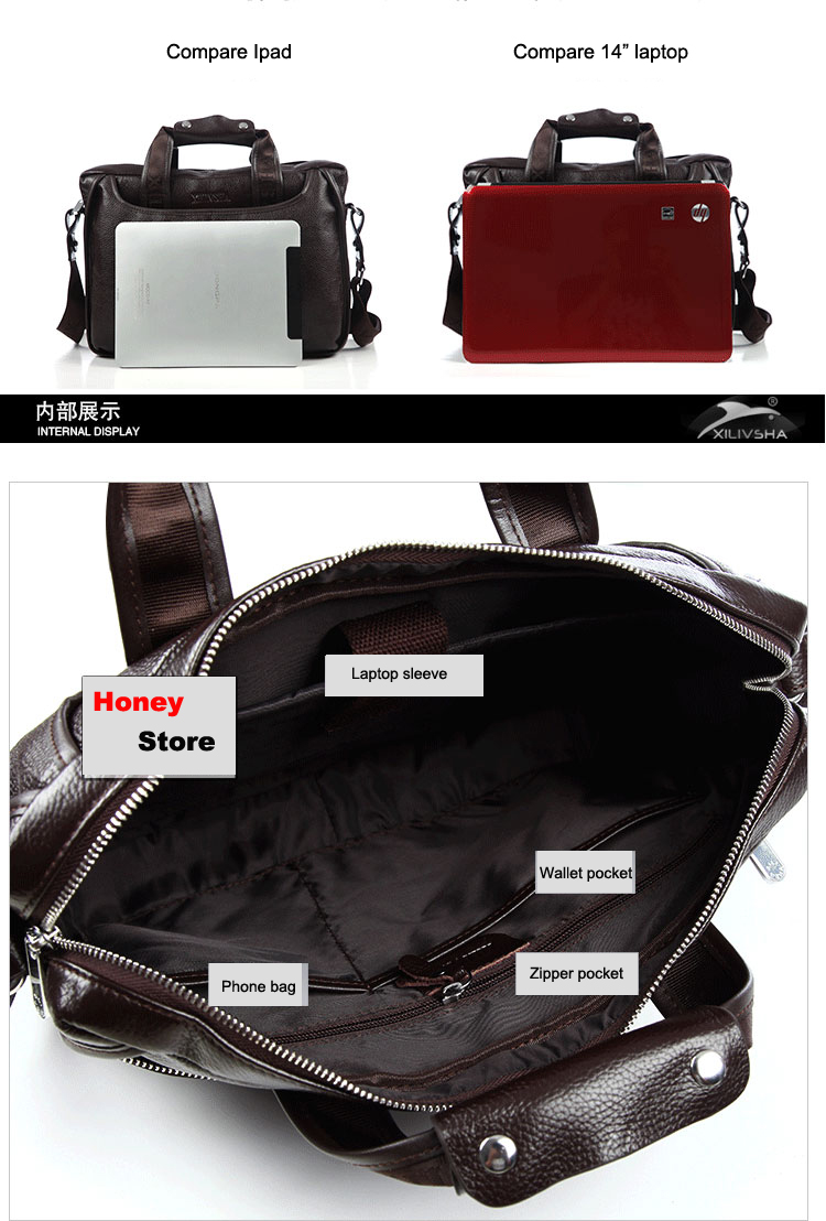 Male 100% GENUINE LEATHER Cowhide Shoulder Leisure Men's Bag