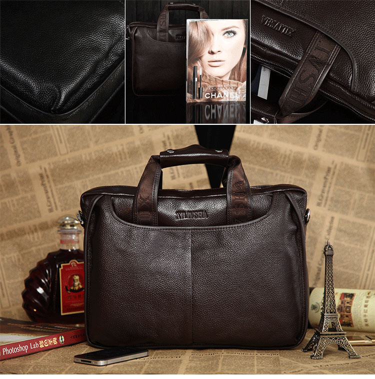 Male 100% GENUINE LEATHER Cowhide Shoulder Leisure Men's Bag