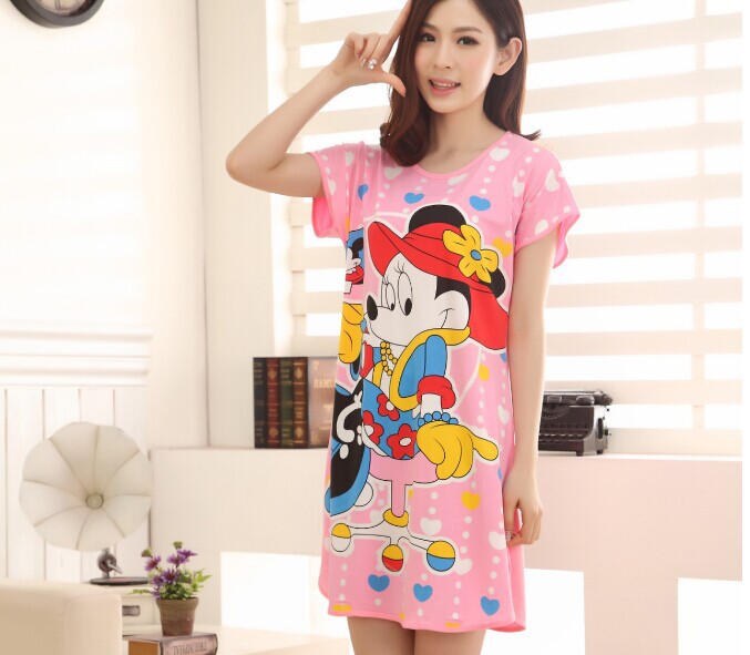 The hot sale Cartoon Nightdress Cotton Nightgown Sleepwear Pajamas Summer Dress Home Clothes