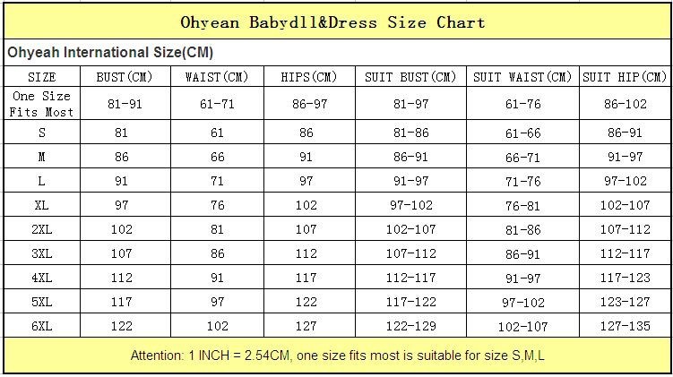 dress and babydoll size chart