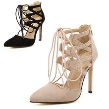2015 Women Pumps Sexy Pointed Toe High Heels Lace UP Heels Pumps Women Shoes Wedding Shoes sapatos