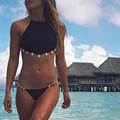 Bikini Sets Women Lady Sexy High Neck Halter Solid Lace Up Shells Decor Bandage Bikinis Swimsuits
