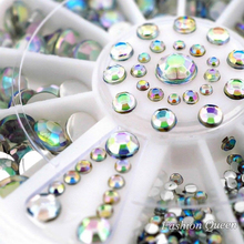Mix Sizes Crystal AB Glitter Rhinestone 3D Acrylic Nail Art Tips Decoration Wheel Set DIY Nail