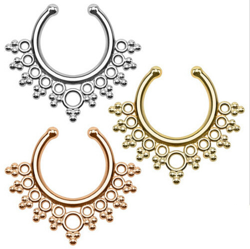 2 Pcs New Arrival Pierced Round Nose Hoop Nose Rings Fake Septum Clicker Non Piercing Hanger