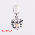 Fits Pandora Charms Bracelet 925 Sterling Silver Beads 14K Gold Plated Heart Dangle Charm for Women
