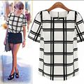 European Style 2016 Fashion Striped Women Blouses Short Sleeve Chiffon Blouse Party Casual Blusas Femininas Tops