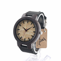 BOBO BIRD C23 Men s Ebony Wood Design Watches With Real Leather Quartz Watch for Mens