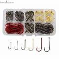 150pcs 9146 High Carbon Steel Fishing Hooks Red Black Gold Tea Aberdeen Bait Fishhooks Set With