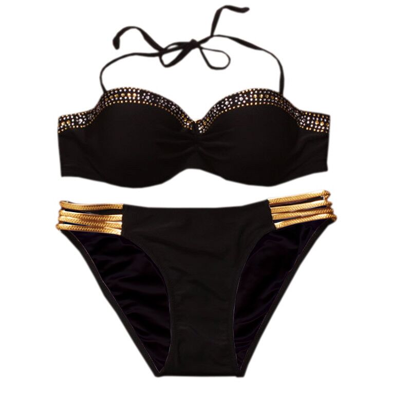 2016 Fashion Push up bikini women Bling Gold String swimsuit sexy bathing suit swimwear Deep V-shaped Bandeau Bikinis Black 13 2016 Fashion Push up bikini women Bling Gold String swimsuit sexy bathing suit swimwear Deep V-shaped Bandeau Bikinis Black 13