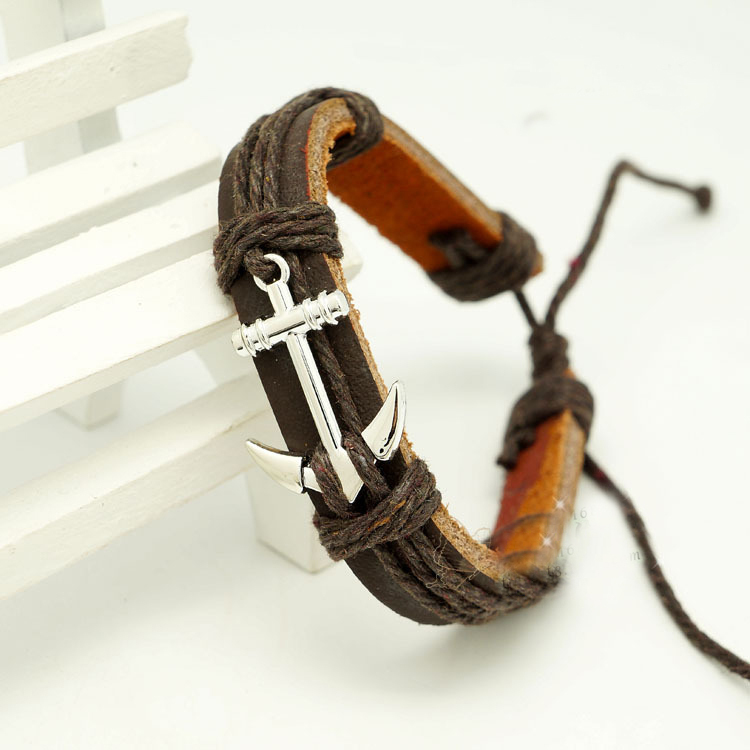 Unisex Pu Leather Rope Bracelet For Men Women Anchors Woven Bracelet Charm Male Bangle Bracelet Chain