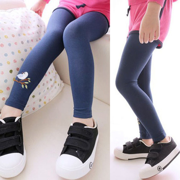 Baby Kid Girl Cotton Pants Embroidery Bird Warm Stretchy Leggings Trousers Free Shipping