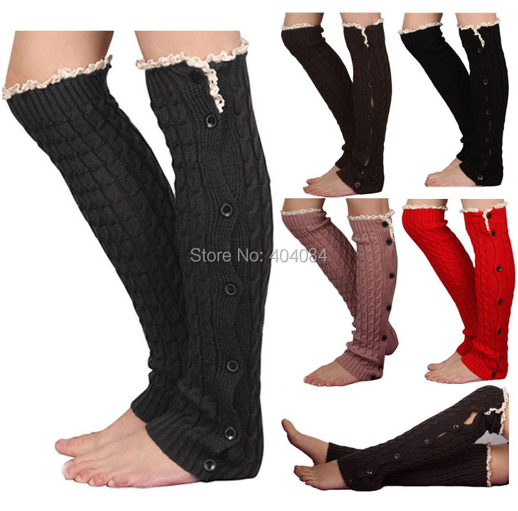 Multi-Retail-button-down-lace-trim-women-fashion-leg-warmers-knit-cable-boot-socks-5-colors-Free