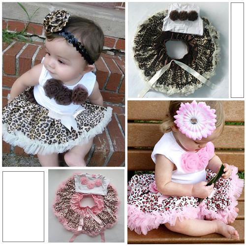 Baby 2 Pieces Outfits Girl Kids Flowers Top And Skirt Set Leopard Tutu Dress