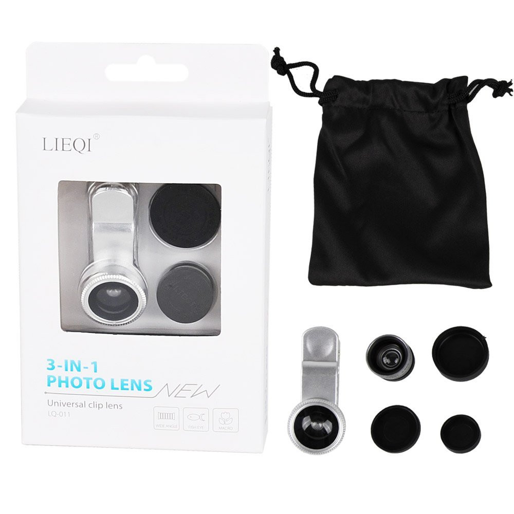 LIEQI LQ-011 3 in 1 Universal Mobile Phone Clip-on 0.65X Wide-angle + Fish Eye + Macro Lens - Silver 6