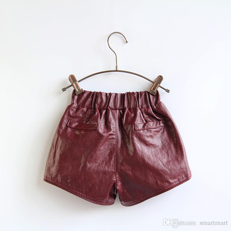  Sweet Babies Girls Pu Leather Shorts Pants Asymmetric Design Pockets Shorts Western Candy Color Winter Fall Pants DHL Shipping