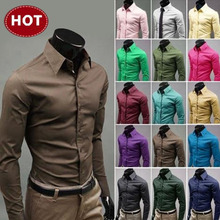 2015 Mens Slim fit Unique neckline stylish Dress long Sleeve Shirts Mens dress shirts 17colors size