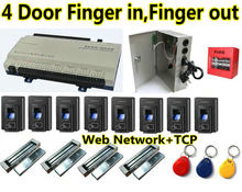 4 Door Finger in and 4 door Finger out Access Controller Panel Board Box +Web Network+TCP/IP+ 4 pcs Fingerprint/ID Card Reader