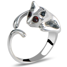 2015 summer style Cool Kitten Cat Ring With Crystal Eyes 925 sterling silver rings for women