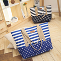 EXCELSIOR Striped Casual Tote Women Canvas Handbag Casual Single Shoulder Shopping Bags Beach Zipper Large Bag