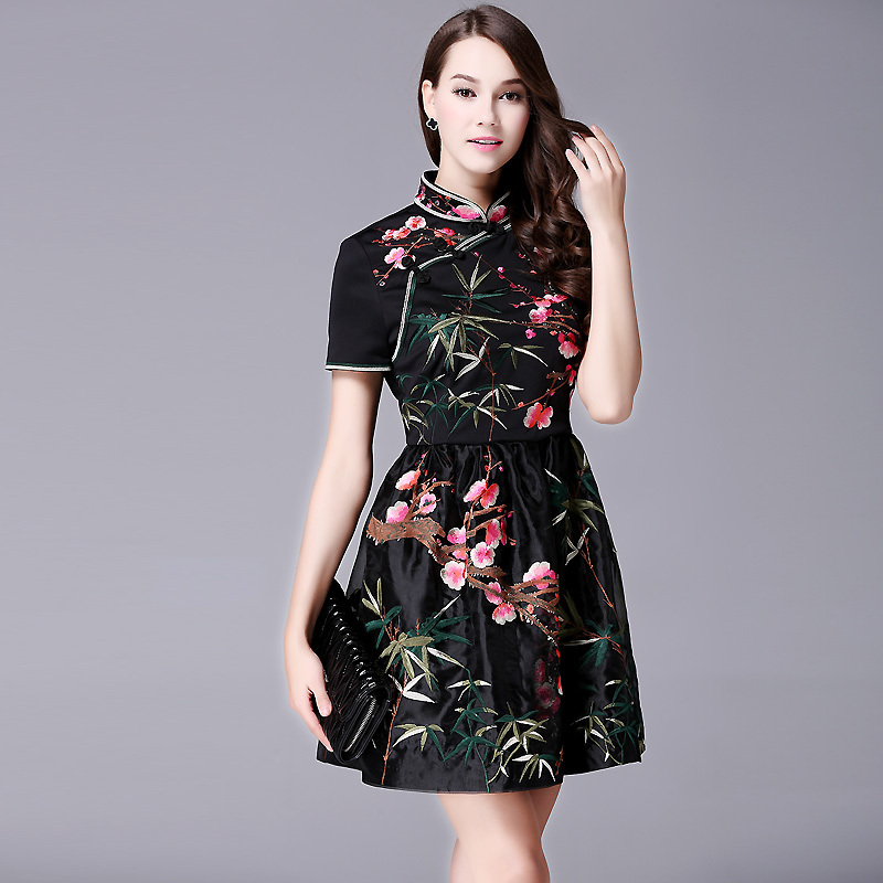 New 2015 women summer runway fashion Dresses elegant handmade embroidery national designer dress vintage casual Dress D3835