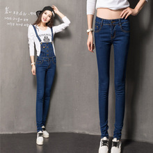 Womens Jumpsuit Denim Overalls 2016 Spring Autumn Casual Loose Pants Ripped Pockets Jeans Coverall