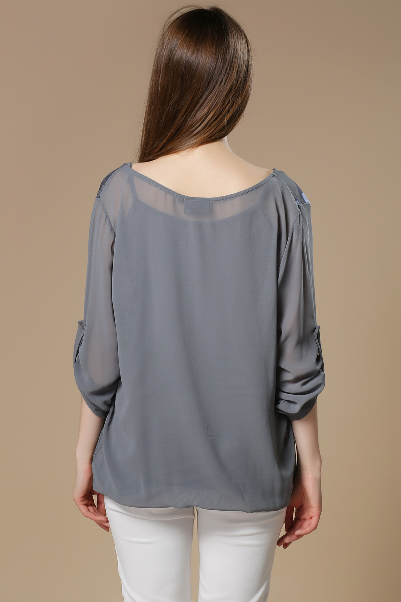 2015 المرأة كود الأوروبية الشيفون قميص لربيع وصيف العلامة التجارية عارضة بلوزة الخامس عنق الياقة الأزياء كم الربع الثالث  HTB1.HerHXXXXXXcXFXXq6xXFXXXW