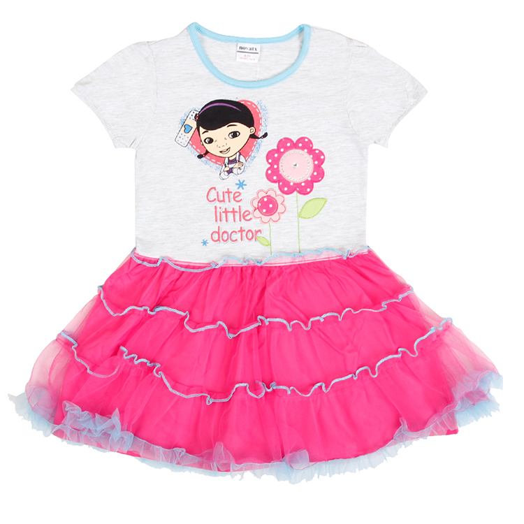2015 new design baby girls dress new design cartoon character embroidered  cotton short sleeve summer girls dress mova kids wear