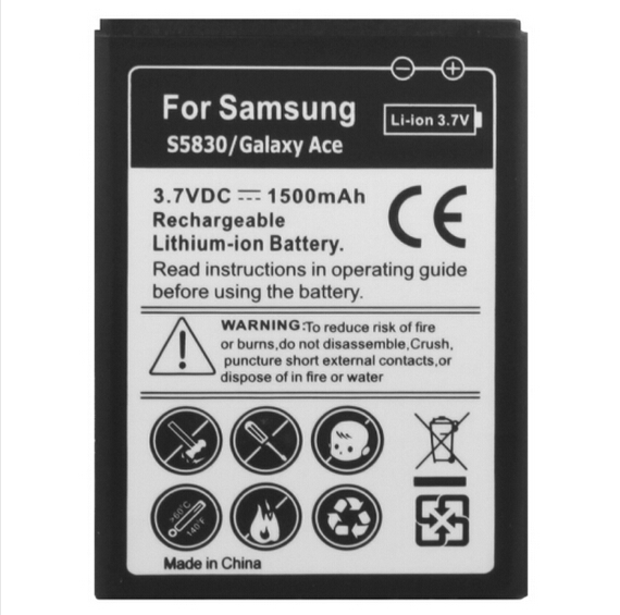 DHL free shipping 1500mAh Mobile Phone Battery for Samsung Galaxy Ace S5830 S5660 S5670 50pcs lot