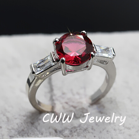 2015 Trendy White Gold Plated Round Ruby Red CZ Diamond Women Engagement Wedding Rings With Cubic