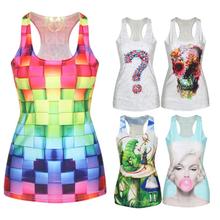 Women Multi Color Gothic Punk Clubwear T Shirt Print Tank Top Vest Blouse