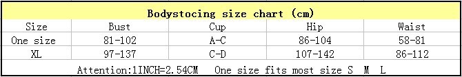 Bodystocking size chart