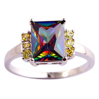 lingmei Gorgeous Jewelry Unisex Mysterious Rainbow Topaz Citrine 925 Silver Ring Size 7 8 9 10 11 12 Free Shipping Wholesale