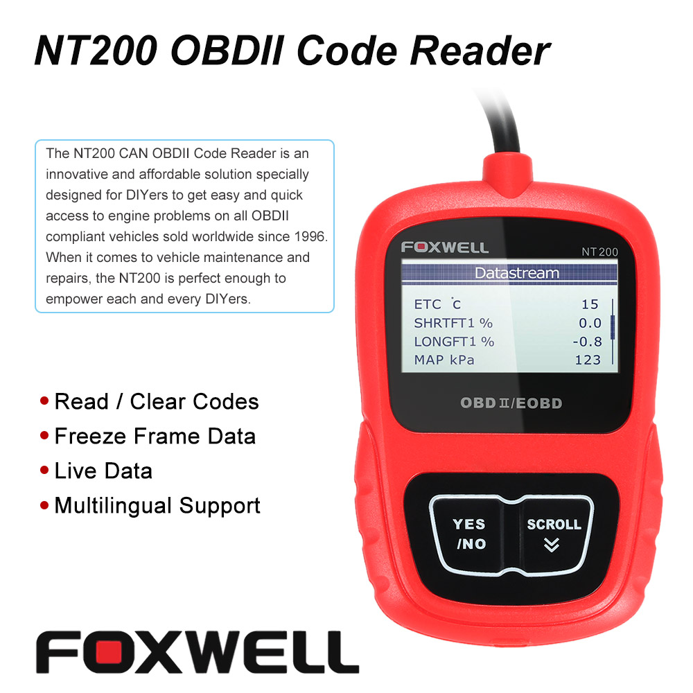Foxwell NT200 OBD OBDI OBDII    -      -    + Engligh  Spannish   .  .