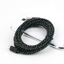 1 Pc Black 3M/10FT Micro USB Charger Sync Data Cable Cord  Hemp Rope for Cell Phone for Samsung for HTC Free Shipping