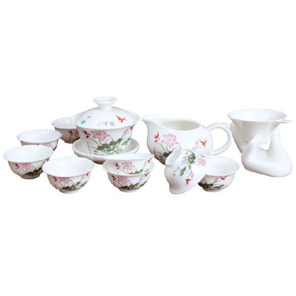 on sale Lotus Pond Fun Jade Porcelain Tea Set Suit Kung Fu Teaset 14 Pcs free