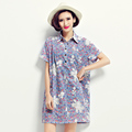2016 New Summer Fashion Print Embroidery National Small Blouse Shirt Blue 2509