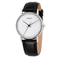 Brand Mens Fashion Dress Watch Slim Hands Casual Style Special Concise White Face Black Genuine Leather