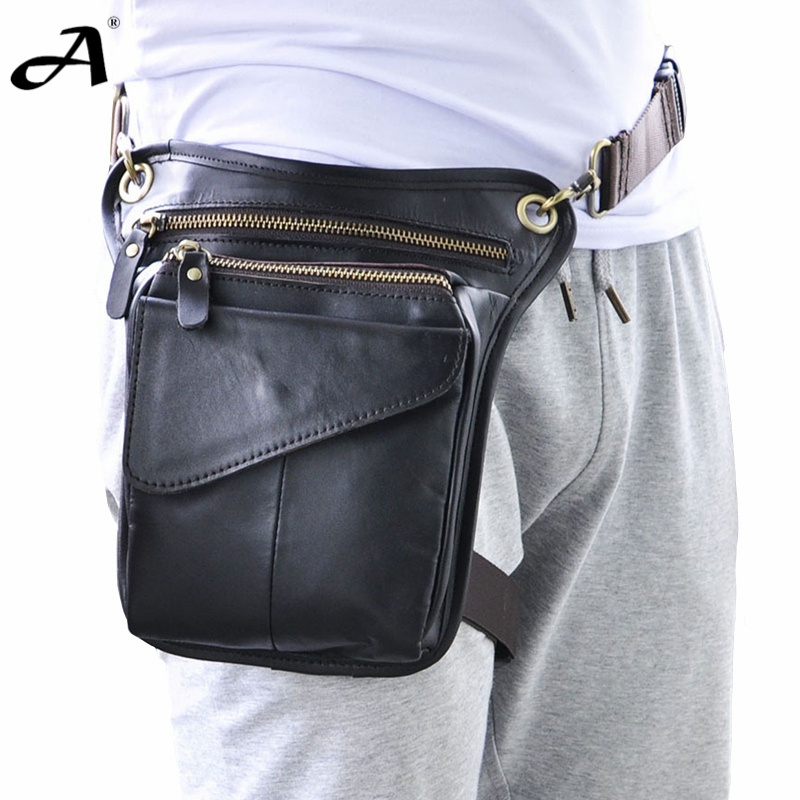 genuine leather bag men's tactical outdoor vintage leather thigh bag motorcycle hunting fishing climbing waist leg bag