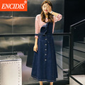 2016 New Spring Summer Dress Casual Loose Elegant Midi Dresses Korean Cute Long Suspender Jeans Dress