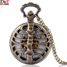 Vintage Bronze Spine Ribs Hollow Steampunk Pocket Watch Chain Necklace Antique Pendant Wholesale prices P025