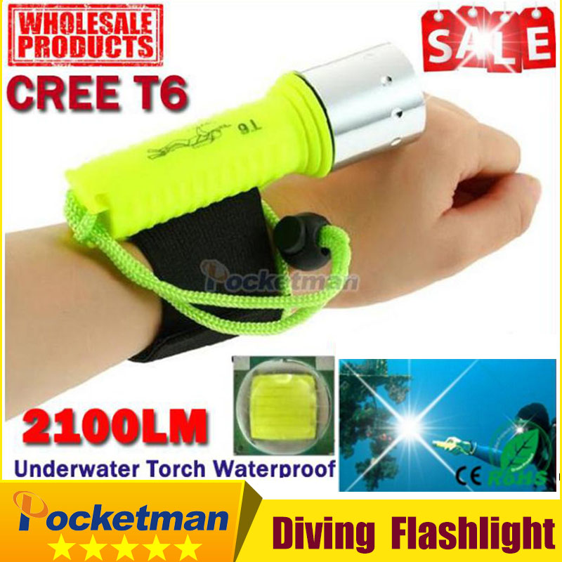 CREE T6 Diving Flashlight 2100LM  LED Waterproof Underwater Scuba Dive Torch Flash Light Lamp for Diving Free shipping